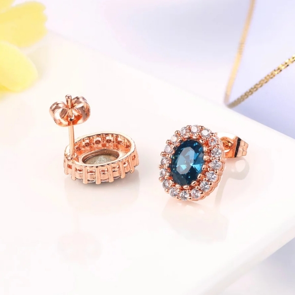 NEW Rose Gold Oval Diamond Halo Stud Earrings - Picture 8 of 8